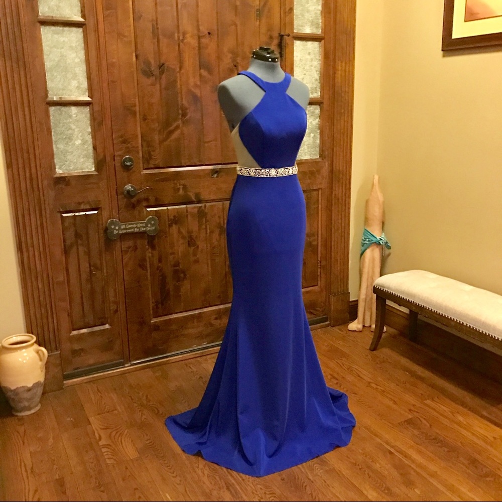🔥JVN Jovani Royal Blue Illusion Fitted Dress! - Picture 3 of 8